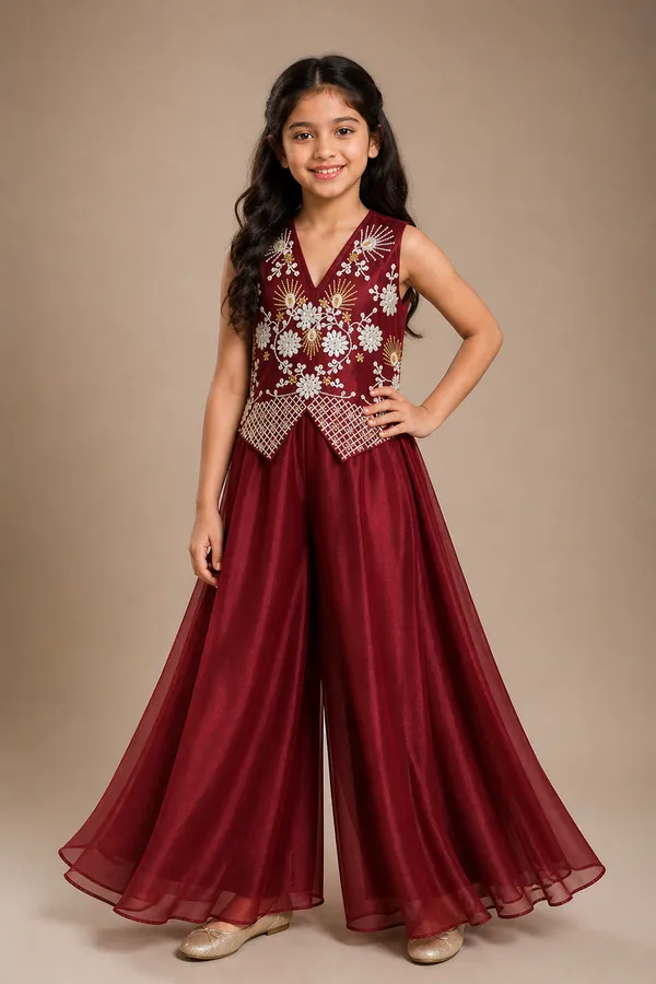 Indo_Western_Coord_With_Heavy_Embroiderd_Top_Maroon
