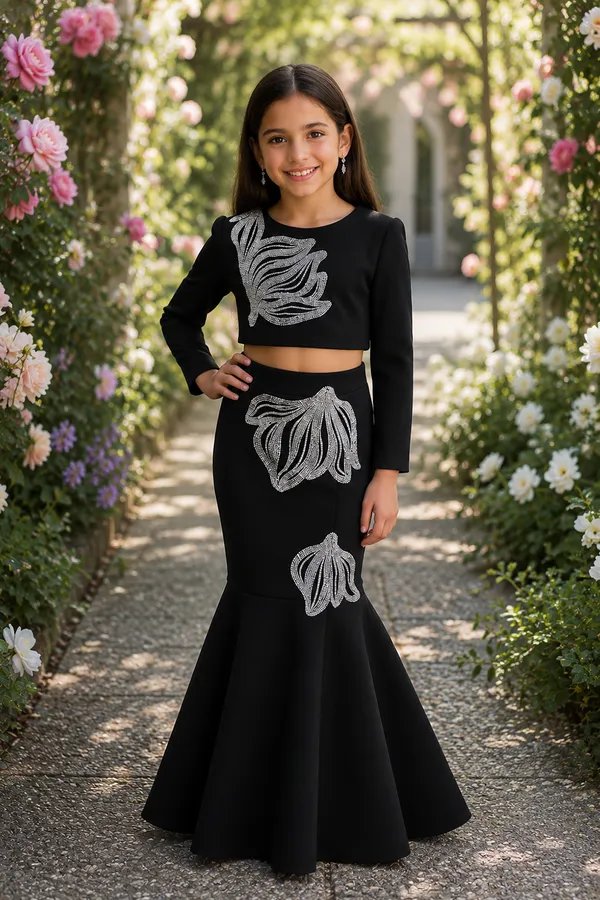 Full_Sleeves_Top_With_Fish_Cut_Skirt_N_Hand_Embroidery_Black