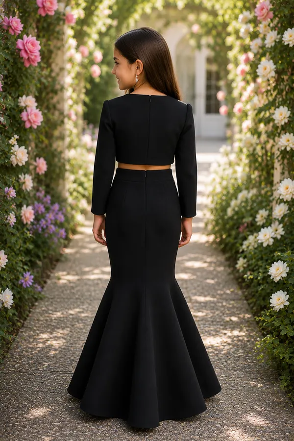Full_Sleeves_Top_With_Fish_Cut_Skirt_N_Hand_Embroidery_Black