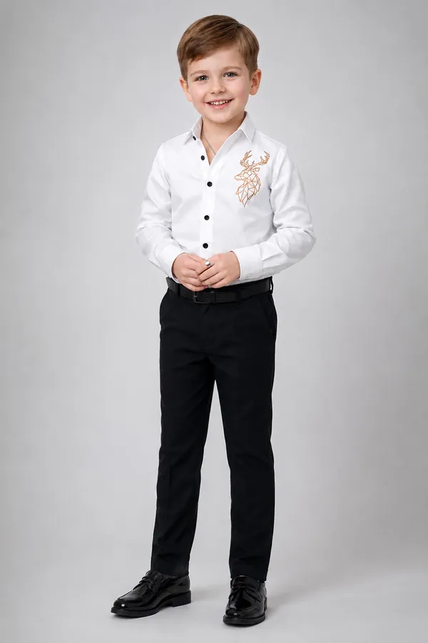 Formal_Boys_Shirt_With_Embroidered_Crest_Detailing_And_Pants_White_And_Black_Shirt_With_Pant