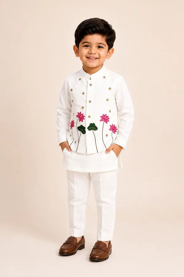 Boys_Kurta_Pajama_With_Handcrafted_Embroidery_Jacket_White