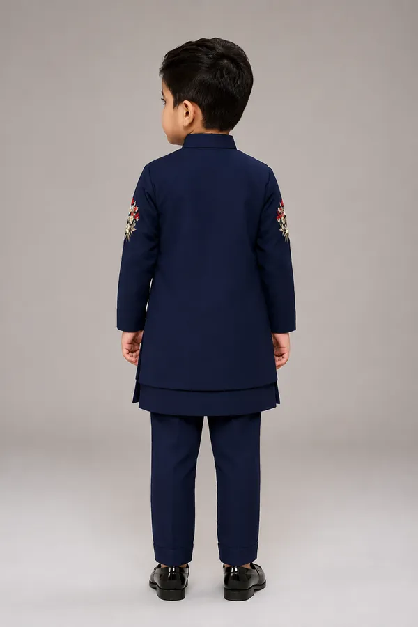 Boys_Kurta_Pajama_With_Handcrafted_Floral_Embroidery_Jacket_Blue