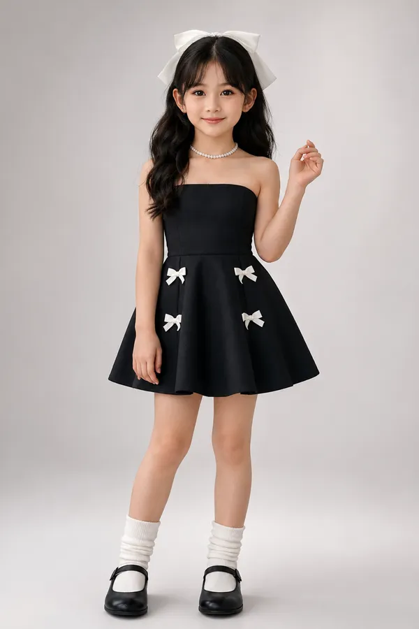 Strapless_Black_Fit_And_Flare_Dress_Adorned_With_Delicate_Bow_Details_Black