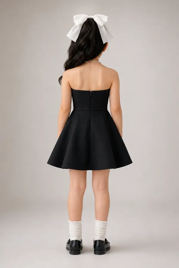 Strapless_Black_Fit_And_Flare_Dress_Adorned_With_Delicate_Bow_Details_Black
