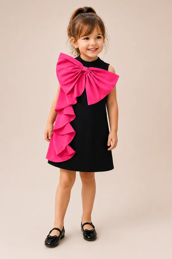 Classic_Black_Dress_With_A_Bow_And_Ruffle_Detailing_Black