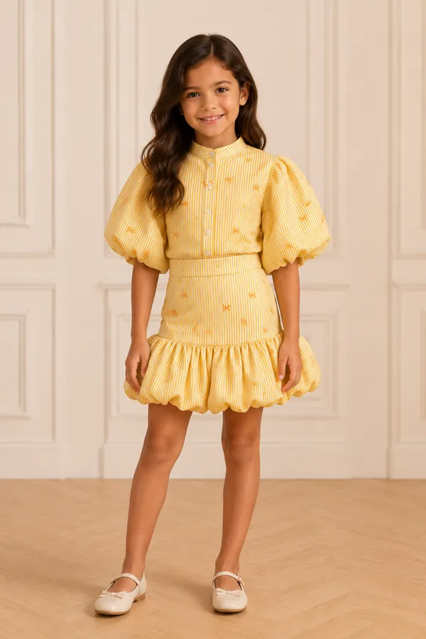 Printed_Striped_Top_Paired_With_A_Matching_Bubble_Skirt_Striped_Yellow_Print