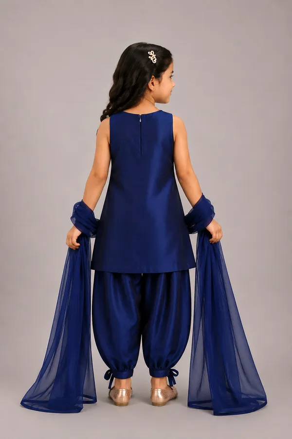 A_Navy_Blue_Suit_With_Delicate_Floral_Embroidery_And_Paired_With_Tulip_Pants_Navy_Blue