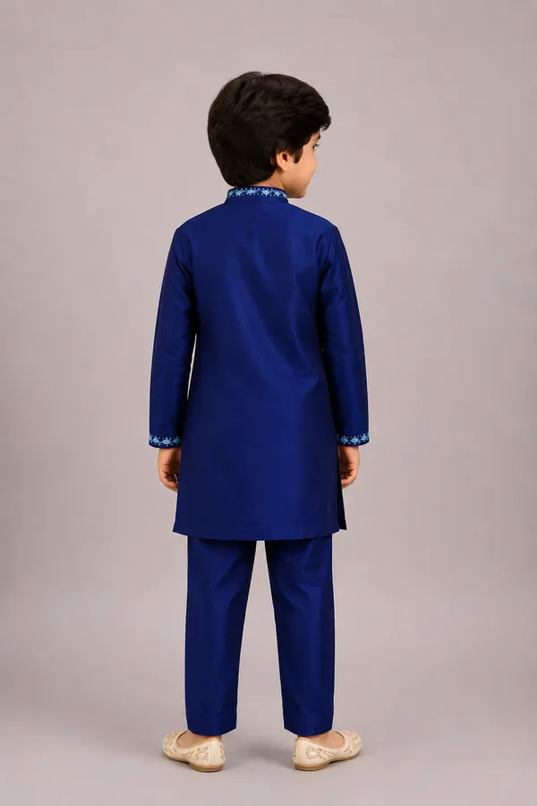 A_Regal_Navy_Blue_Kurta_Set_With_Floral_Embroidery_Navy_Blue