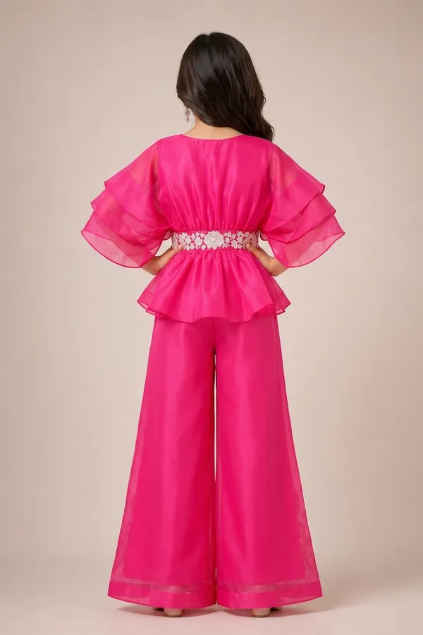 Vibrant_Hot_Pink_Organza_Peplum_Indo_Western_Set_With_Floral_Embroidery_Hot_Pink