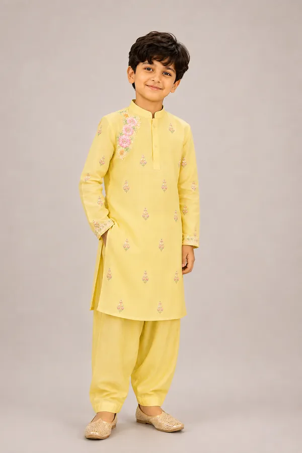 Sunshine_Yellow_Kurta_Paired_With_Salwar_Butter_Yellow