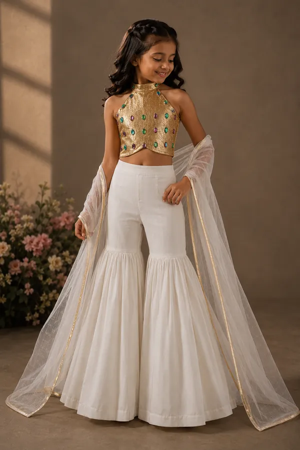 Golden_Halter_Neck_Crop_Top_With_Gharara_Off_White
