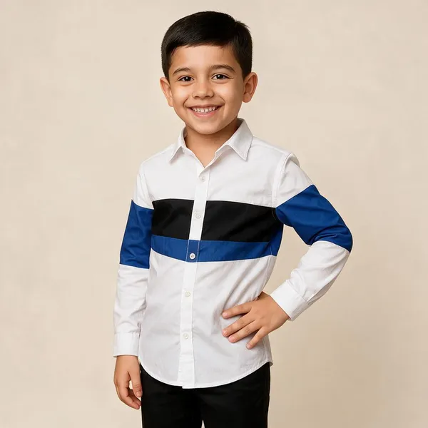 White_And_Blue_Cotton_Shirt_With_Color_Block_White_And_Blue