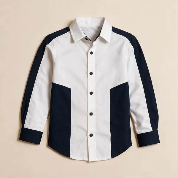 White_And_Navy_Blue_Cotton_Shirt_With_Color_Block_White_And_Navy_Blue