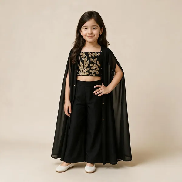 Black_Plazzo_Set_With_Cape_Black