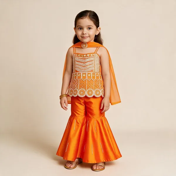 Orange_Embroided_Kurti_With_Sharara_Orange