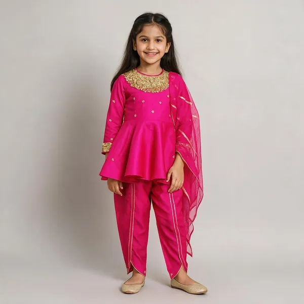 Flared_Pink_Kurti_With_Embroidery_Hot_Pink