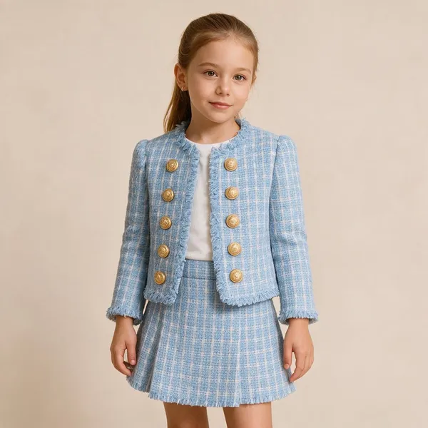 Tweed_Open_Style_Coat_With_Button_Detailing_N_Skirt_With_Pleats_N_White_Top_Light_Blue