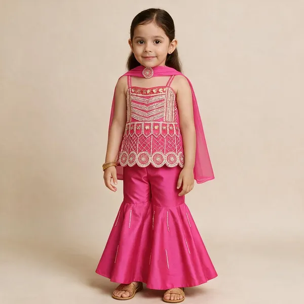 Pink_Embroided_Kurti_With_Sharara_Pink