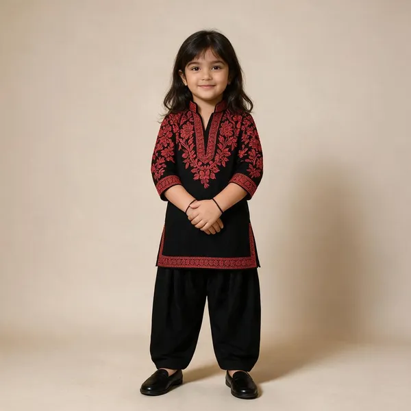 Black_Kurta_Set_With_Contrasting_Floral_Embroidery_Black