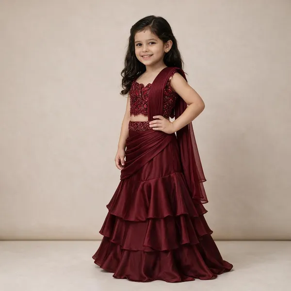 Hand_Embroidered_Blouse_With_Layered_Skirt_N_Attach_Drape_Duppatta_Maroon