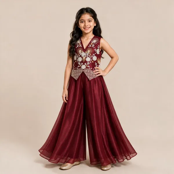 Indo_Western_Coord_With_Heavy_Embroiderd_Top_Maroon