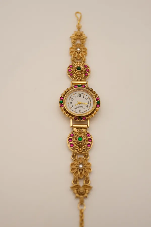 Gold_Tone_Ornate_Bracelet_Watch_For_Women