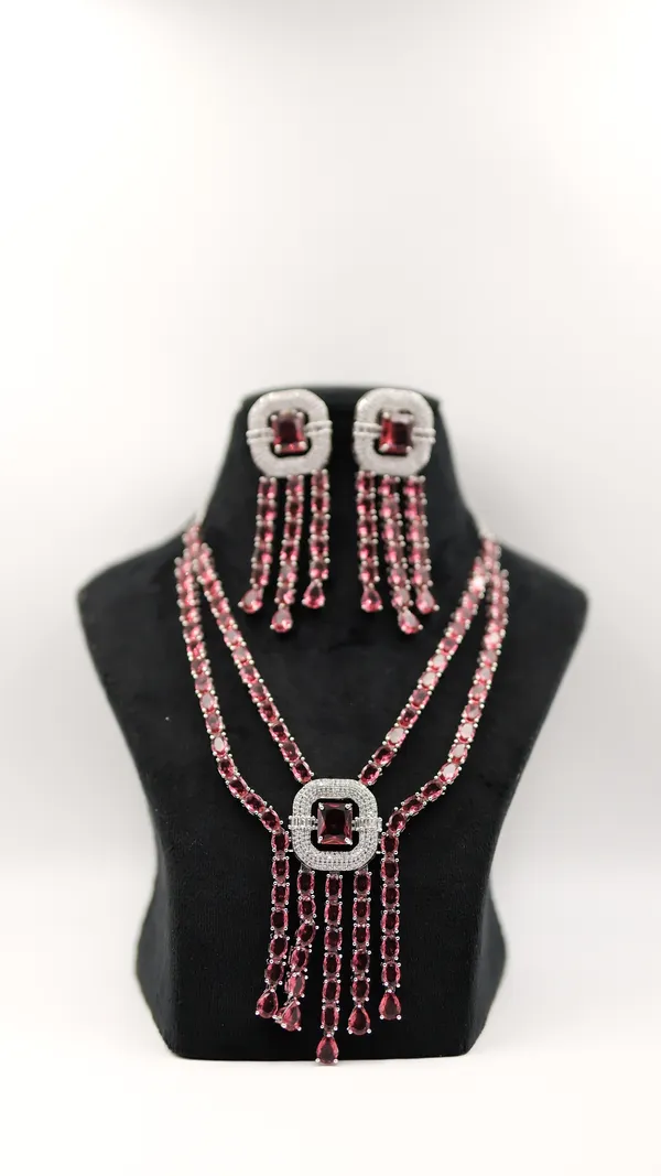 Pink_Stone_Statement_Necklace_And_Earrings_Set_For_Women