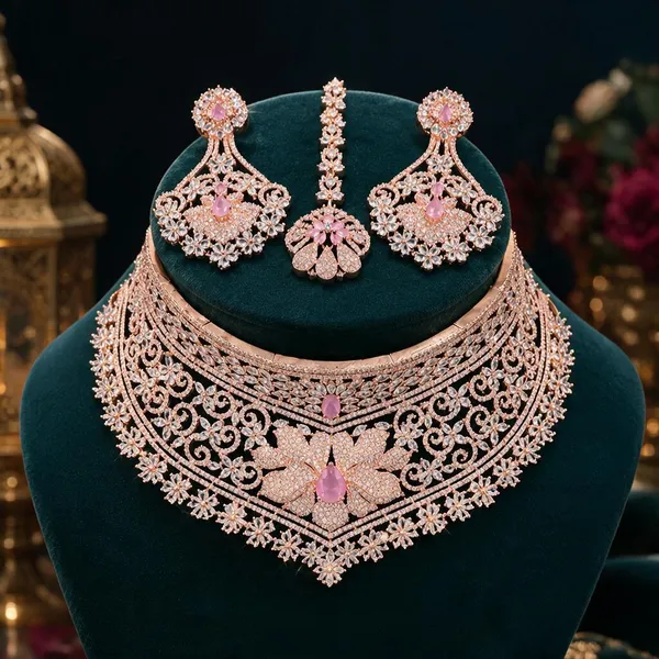 Rose_Gold_Bridal_Necklace_Set_For_Women