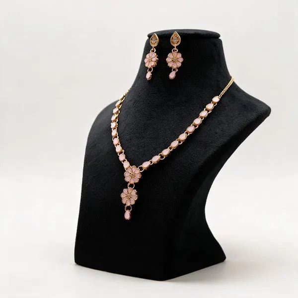 Gold_Tone_Floral_Necklace_And_Earrings_Set_For_Women_-_Pack_Of_3