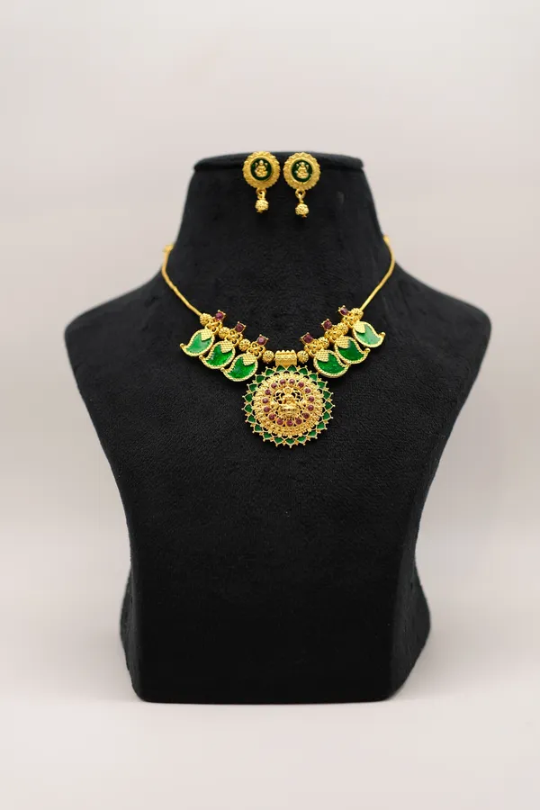 Gold_Tone_Green_Stone_Necklace_And_Earring_Set_For_Women_-_Pack_Of_3