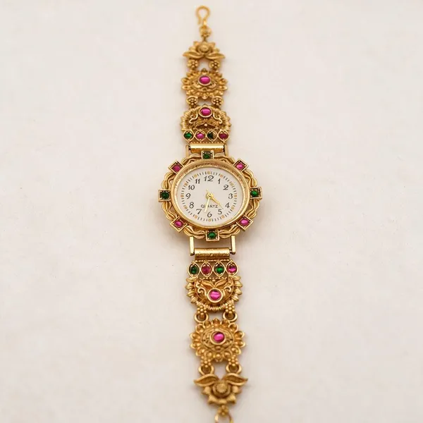 Gold_Tone_Ornate_Bracelet_Watch_For_Women