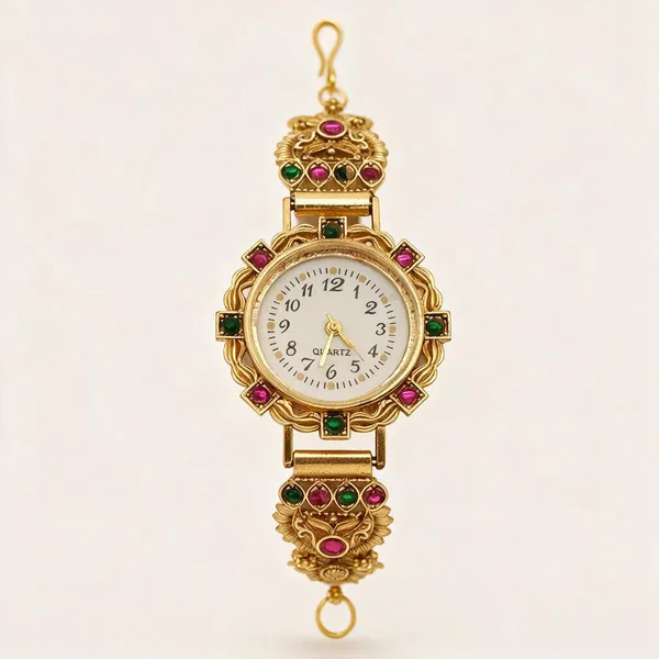 Gold_Tone_Ornate_Bracelet_Watch_For_Women