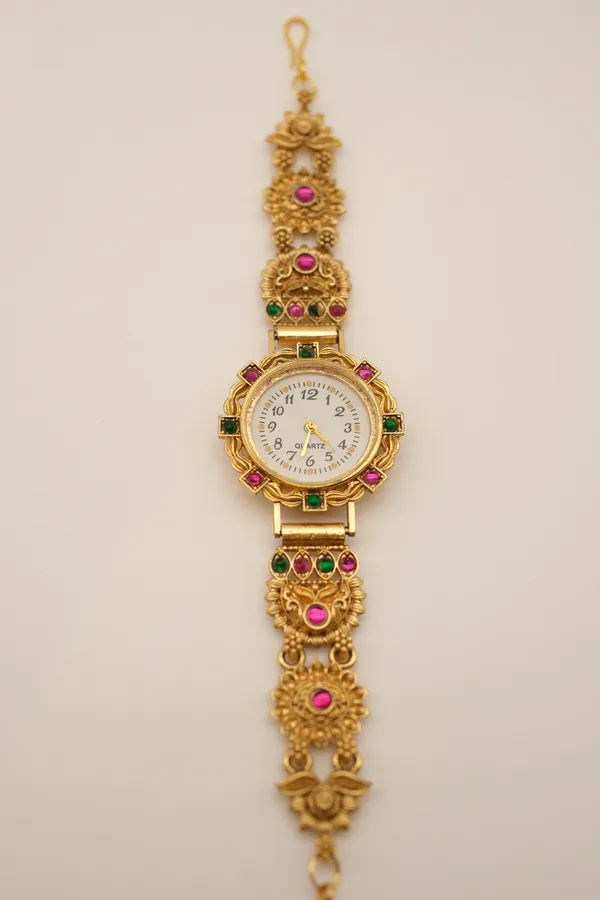 Gold_Tone_Ornate_Bracelet_Watch_For_Women