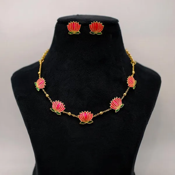 Gold_Tone_Lotus_Necklace_And_Earrings_Set_For_Women_-_Pack_Of_3