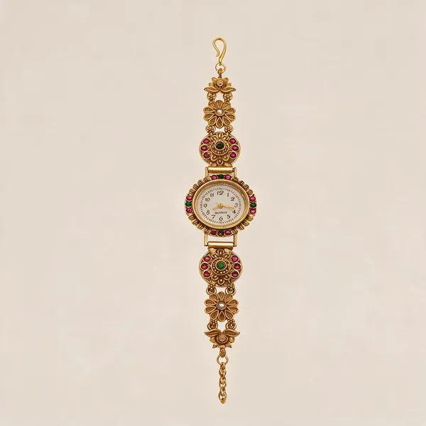 Gold_Tone_Ornate_Bracelet_Watch_For_Women