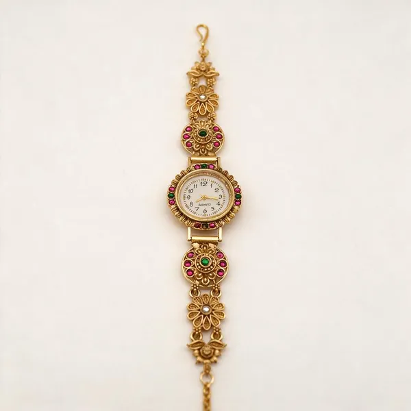 Gold_Tone_Ornate_Bracelet_Watch_For_Women