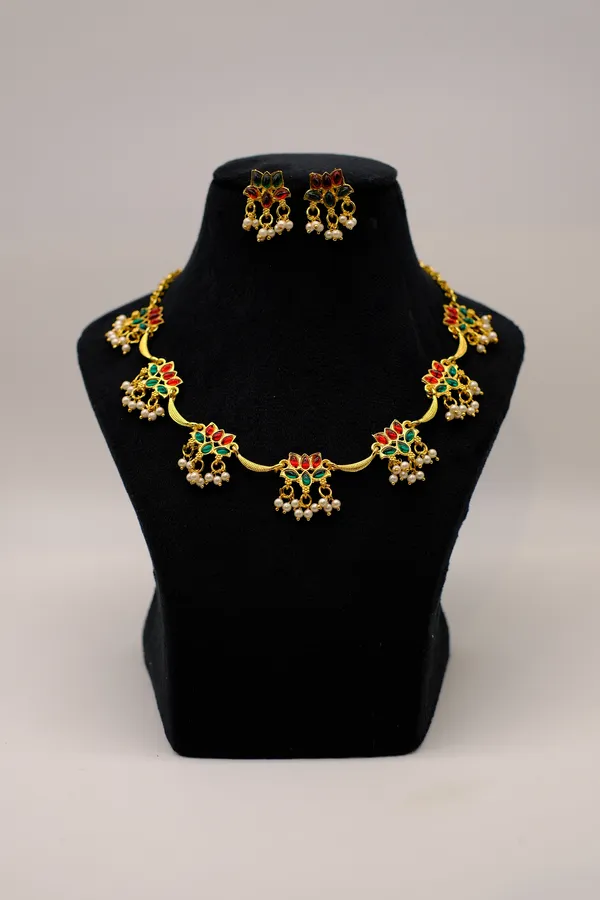Gold-Tone_Traditional_Necklace_And_Earrings_Set_For_Women_-_Pack_Of_2