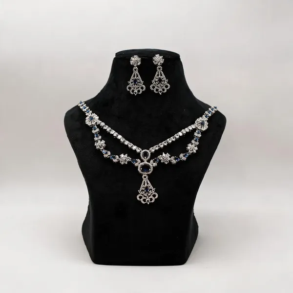 Silver_Tone_Blue_Stone_Necklace_Set_For_Women