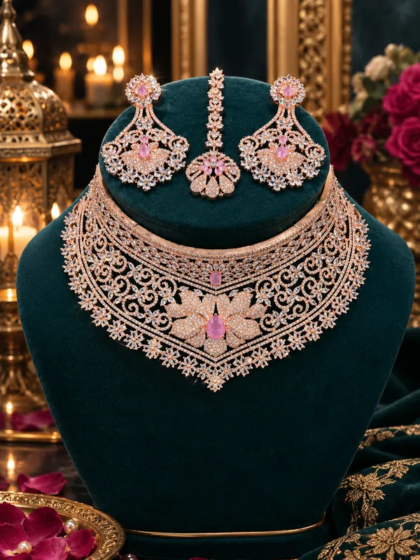 Rose_Gold_Bridal_Necklace_Set_For_Women