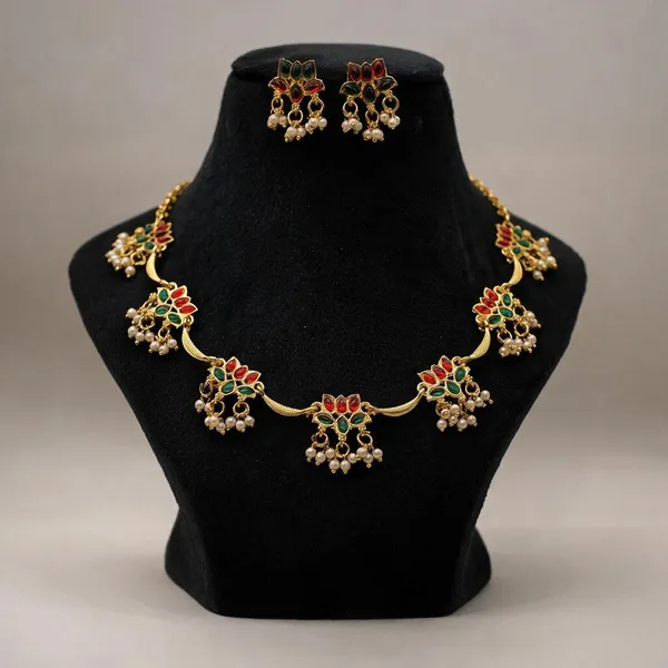 Gold-Tone_Traditional_Necklace_And_Earrings_Set_For_Women_-_Pack_Of_2
