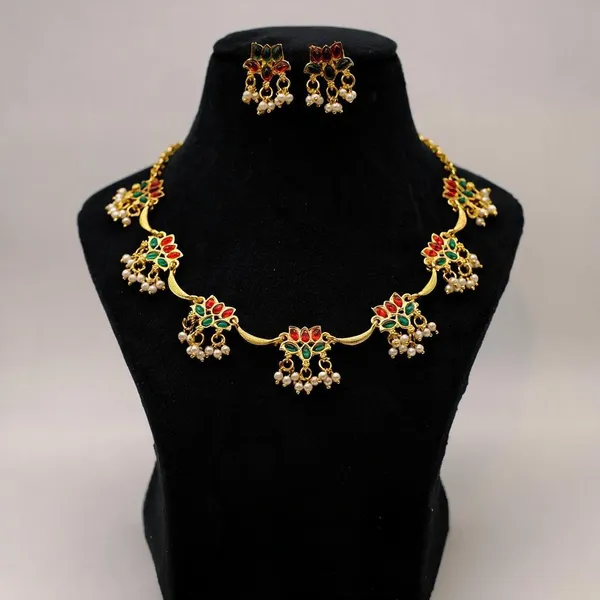 Gold-Tone_Traditional_Necklace_And_Earrings_Set_For_Women_-_Pack_Of_2