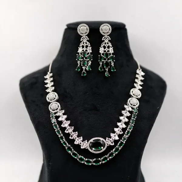 Silver_Tone_Green_Stone_Necklace_And_Earrings_Set_For_Women