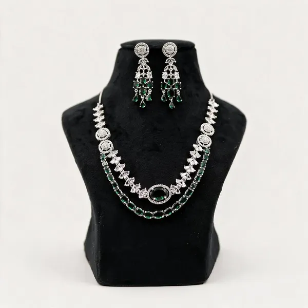 Silver_Tone_Green_Stone_Necklace_And_Earrings_Set_For_Women