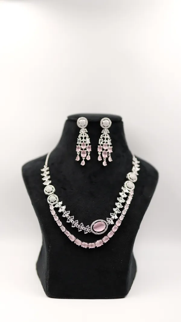 Pink_Stone_Necklace_And_Earrings_Set_For_Women