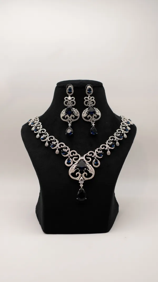 Silver_Tone_Blue_Stone_Necklace_And_Earring_Set_For_Women