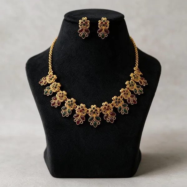 Gold_Tone_Floral_Necklace_And_Earrings_Set_For_Women_-_Pack_Of_3