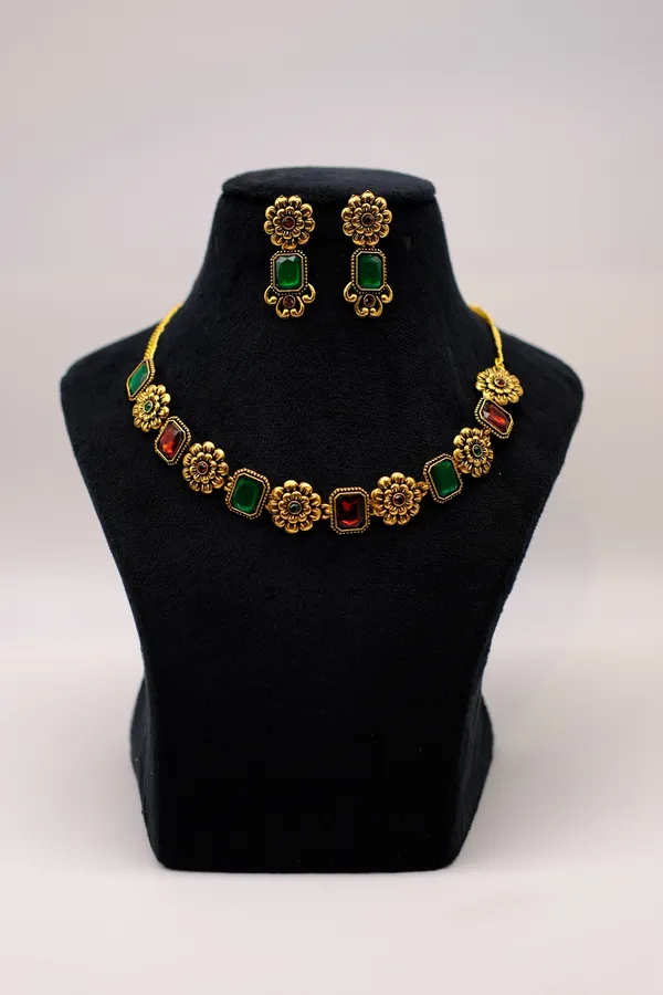 Green_Gold-Tone_Floral_Necklace_Set_For_Women_-_Pack_Of_3