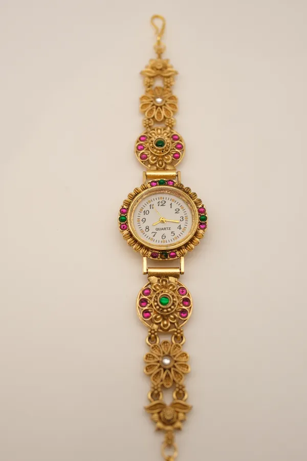 Gold_Tone_Embellished_Analog_Watch_For_Women