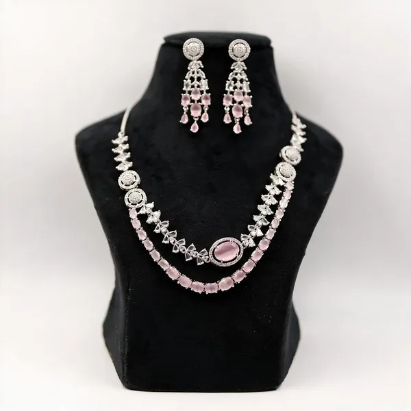 Pink_Stone_Necklace_And_Earrings_Set_For_Women