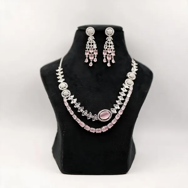 Pink_Stone_Necklace_And_Earrings_Set_For_Women